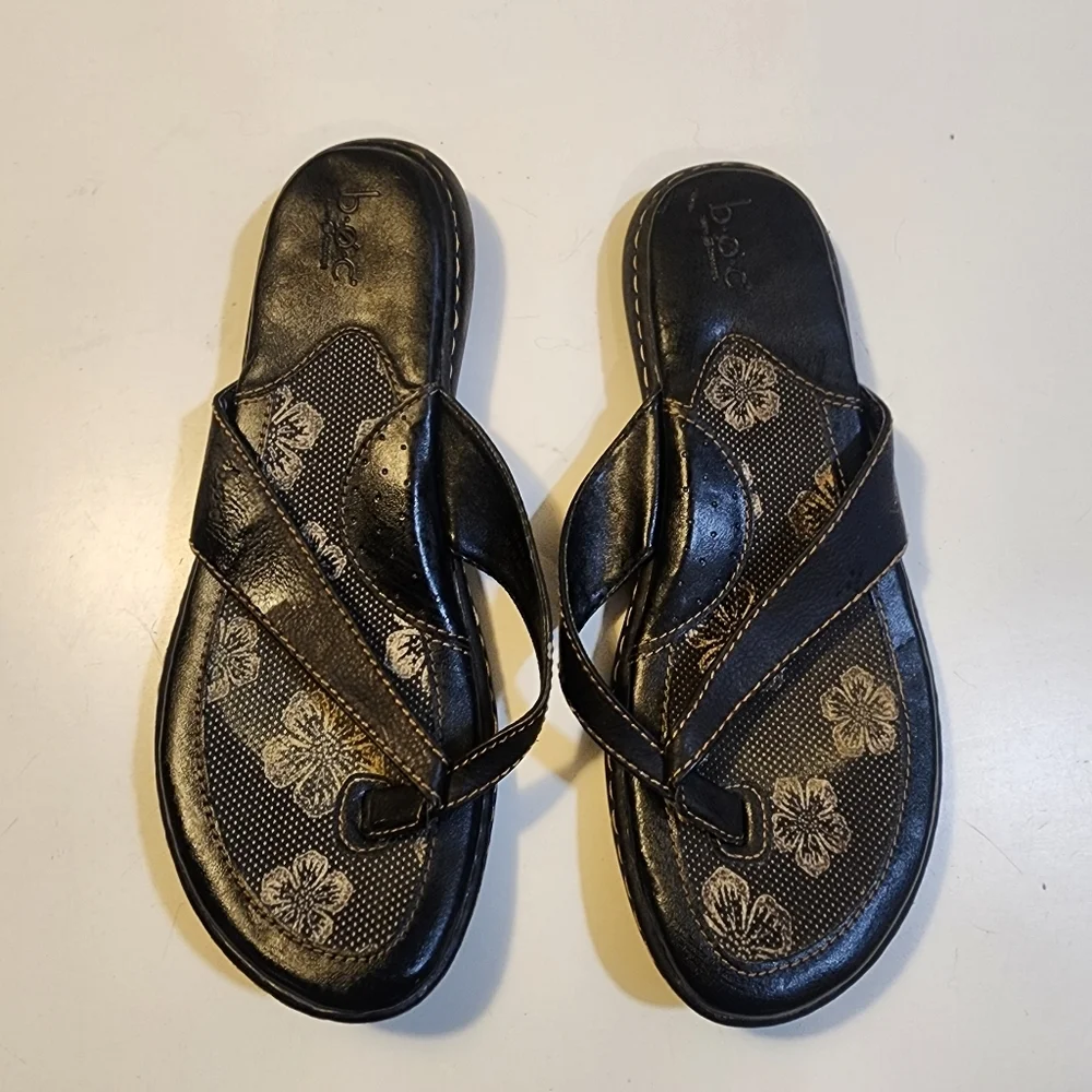 BOC Women’s Black Floral-Print Thong Flat Sandals Sz 9